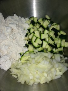 mixture of bisquick, onion and zucchini